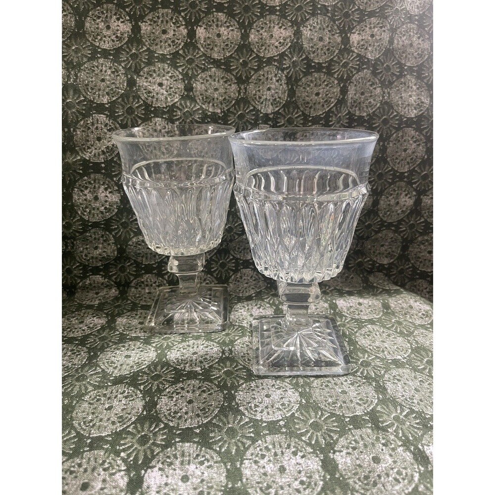 Set of 2 Indiana Glass Co. Mt Vernon Clear  8 oz Goblet Water/Wine Goblet